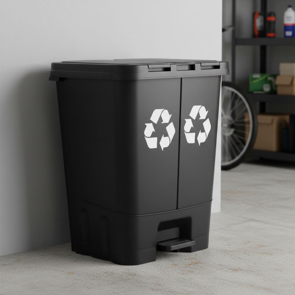 Dual Compartment Trash Can 40L Kitchen Recycling Bin with Pedal, Black (1)