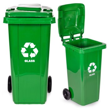 120L Wheelie Bin for Glass Recycling with Rubber Wheels, Green