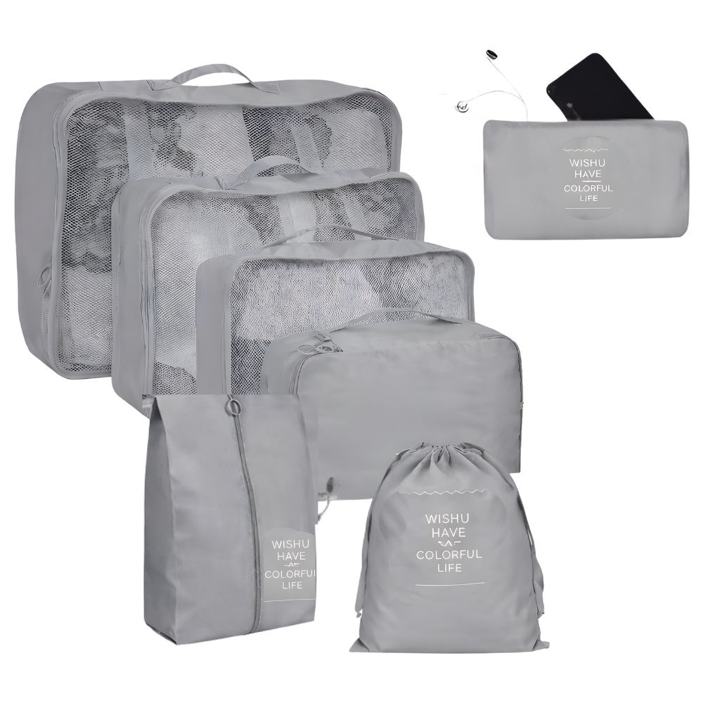 7-Piece Packing Cubes Set for Suitcase and Travel Luggage, Grey