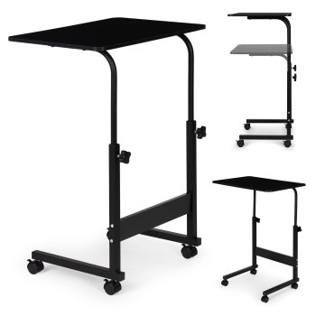 Mobile laptop table with wheels, height adjustable, ModernHome, black