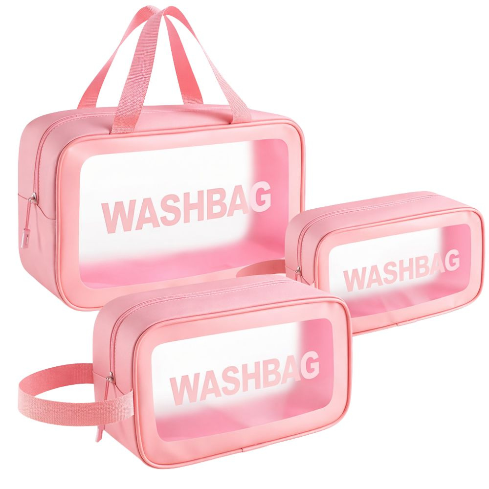 Clear Travel Cosmetic Bag Set 3-in-1 Toiletry Organizer, Pink