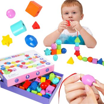 Wooden Lacing Beads for Toddlers Fine Motor Skills Toy Jhtoy-949