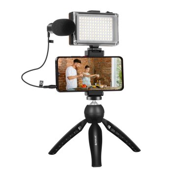Puluz PKT3132B Vlogging Set with Tripod, LED Light and Microphone, Black