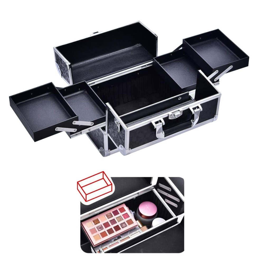 Makeup Case Box Cosmetic Bag Organizer - 30x20x25cm, Black (1)