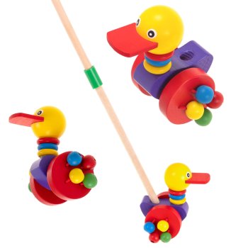 Educational Kids Toddler Wooden Push Toy on Stick, Duck