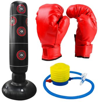 Freestanding Inflatable Punching Bag Set with Gloves & Pump, Black