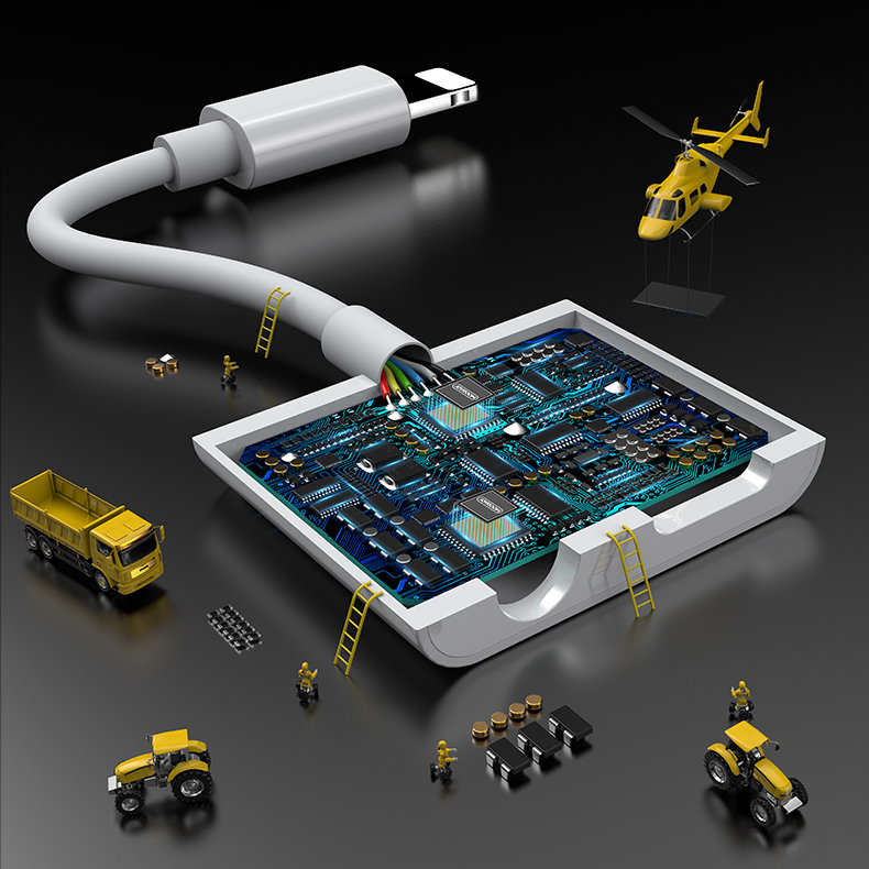 Joyroom Lightning to Lightning / 3,5mm Mini Jack AUX Headphone Adapter for Audio and Charging, White (2)