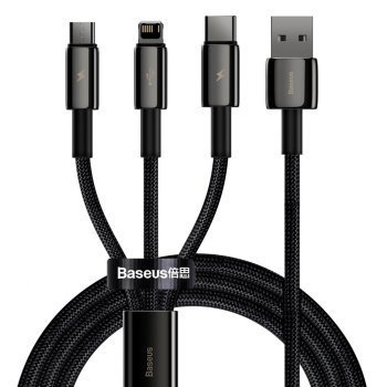 Baseus Tungsten 3in1 Data Charging Cable USB Type C / Apple iPhone Lightning / Micro USB, 3.5A, 1.5m