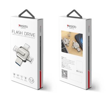 4-in-1 OTG USB Flash Drive Yesido FL15 128GB USB 3.0, silver