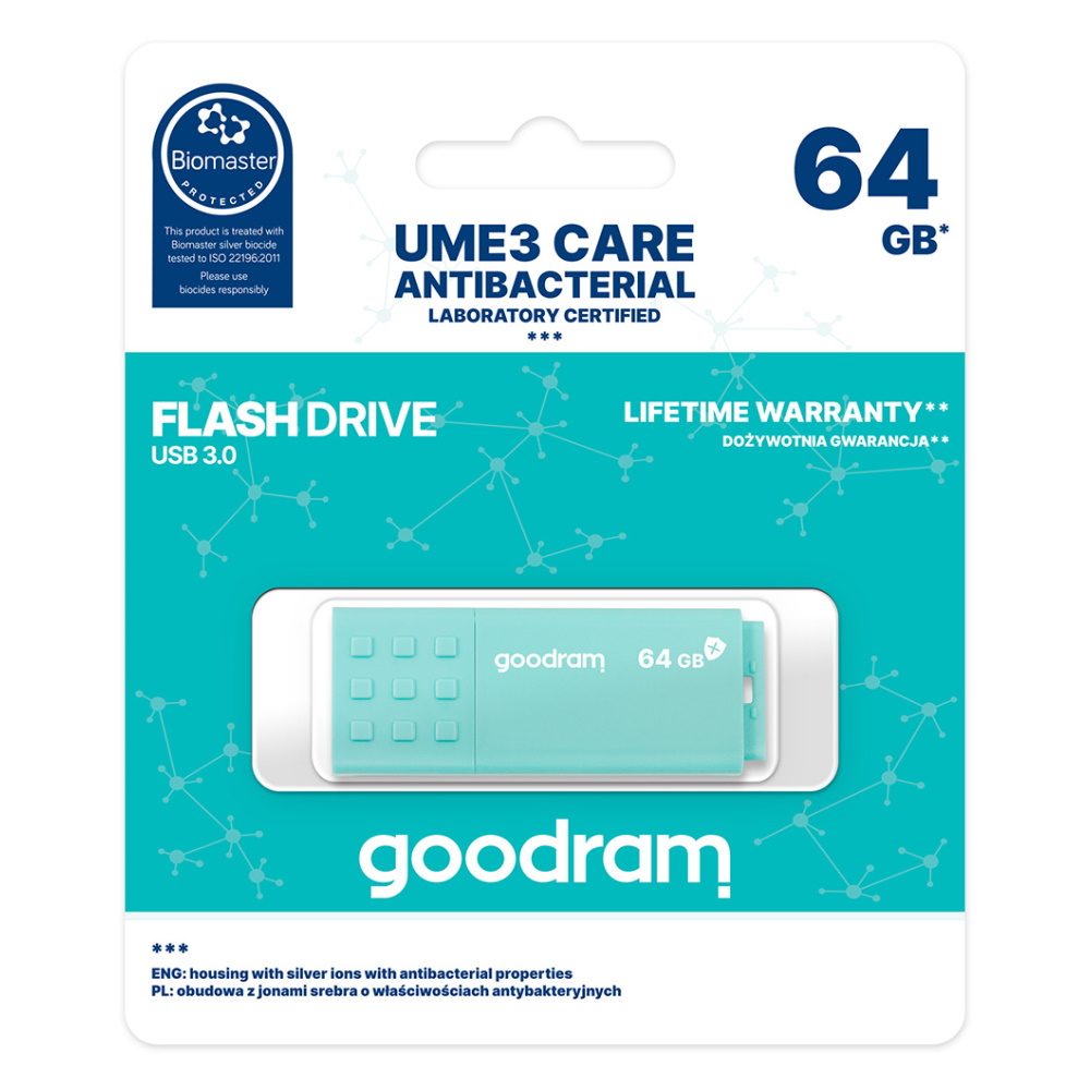 Goodram UME3 Care 64GB USB 3.0 Antibacterial Flash Drive, Light Green (3)
