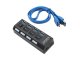 USB hub with 4 USB 3.0 ports and switches, black