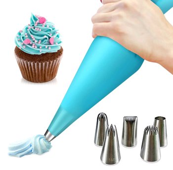 Cake Decorating Supplies Kit with 6 Icing Tips and Silicone Pastry Bag for Cupcakes Cookies