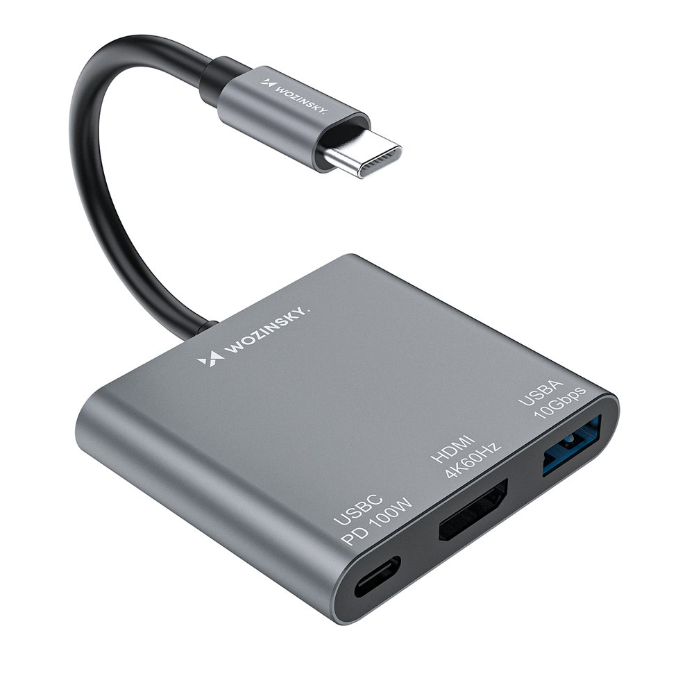 Hub Wozinsky WHCH-01 USB-C PD 100W HDMI 4K@30Hz USB-A 10Gbps - gray (0)