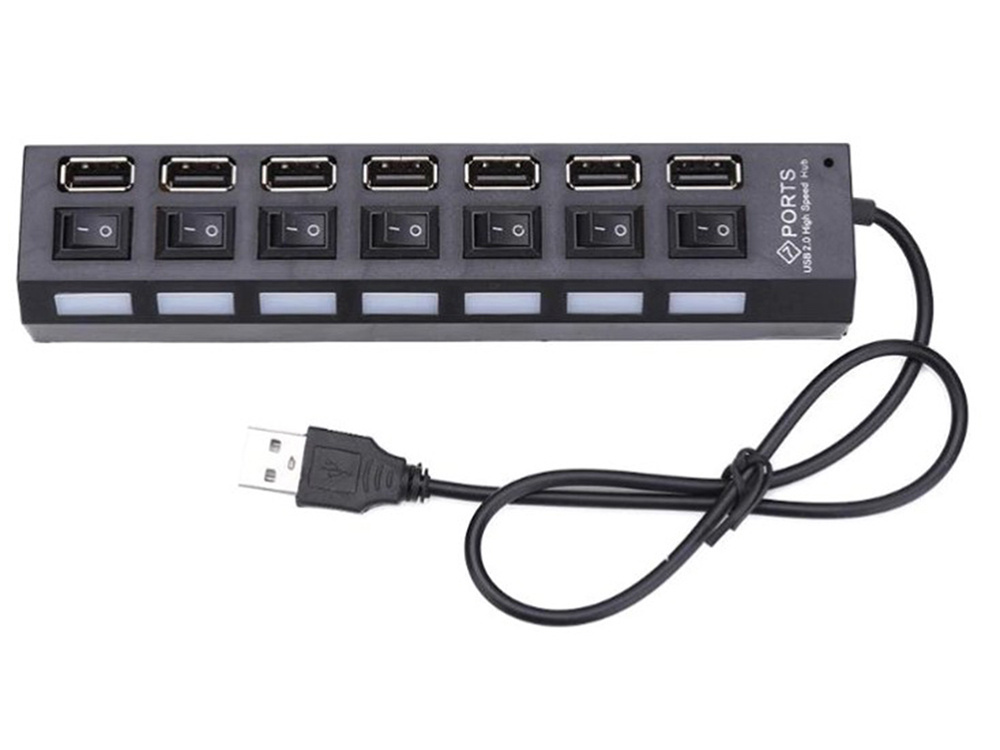 USB hub with 7 USB 2.0 ports and switches, black (3)