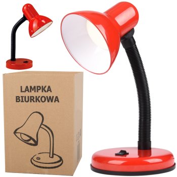 Adjustable School Desk Lamp with Flexible Arm, Night Light, Red