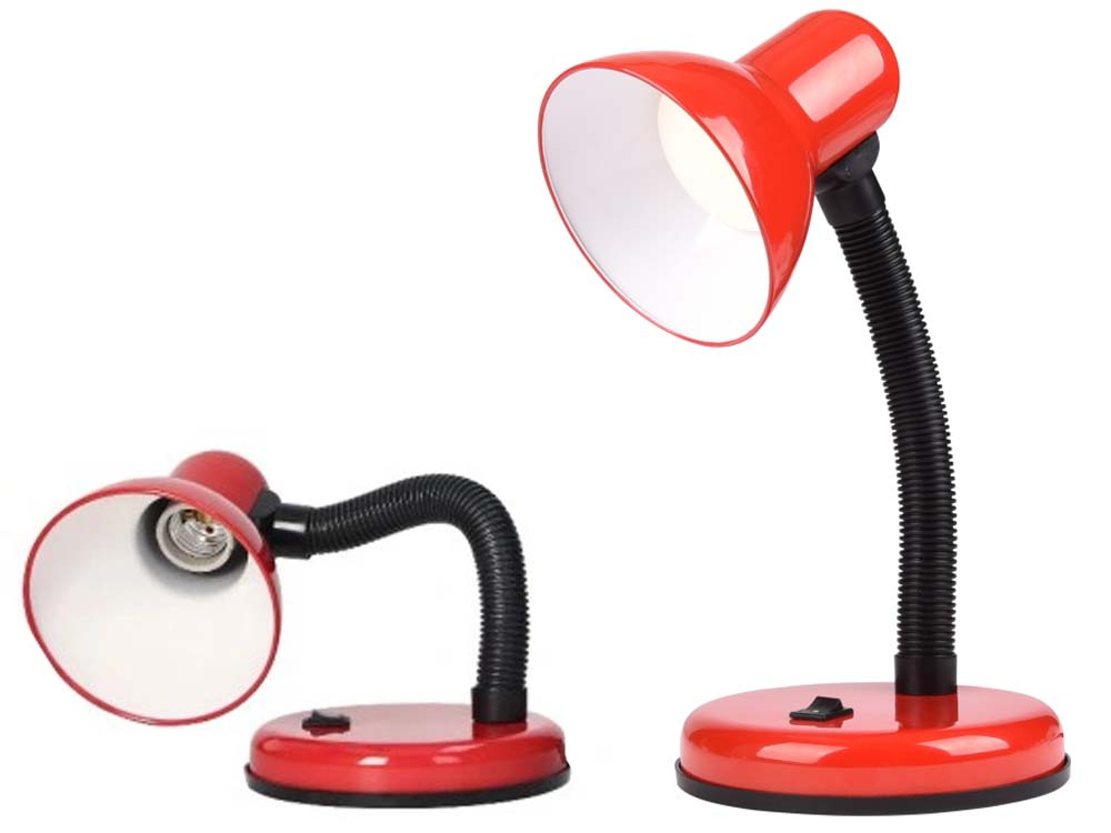 Adjustable School Desk Lamp with Flexible Arm, Night Light, Red (0)