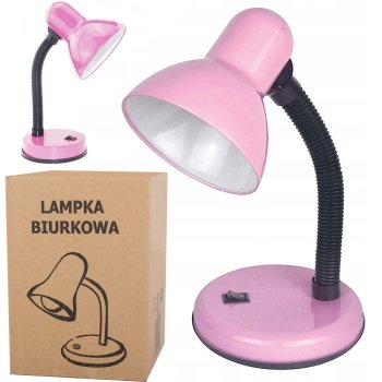 Adjustable School Desk Lamp with Flexible Arm, Night Light, Pink
