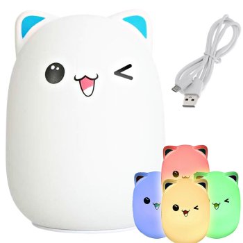 Kid's Silicone LED RGB Light Night Lamp, Cat