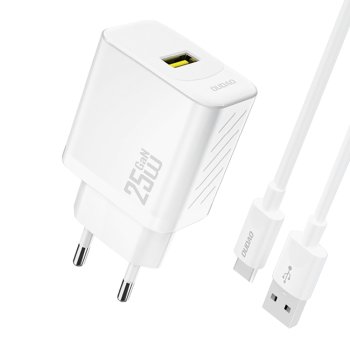 Dudao A27STEU 25W GaN USB-A Wall Charger with USB-A - USB-C Cable - White