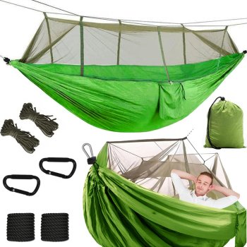 Travel Hammock with Mosquito Net – Lightweight, Carry Bag, Green