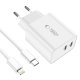 Tech-Protect C35W 2x USB-C PD 35W Wall Charger with USB-C / Lightning Cable - White