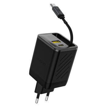 Dudao A67EU GaN 67W Wall Charger with Built-in Retractable USB-C Power Delivery Quick Charge Cable - Black