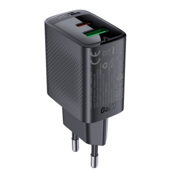 Dual Port USB Charger Acefast A78 GaN PD 20W Black