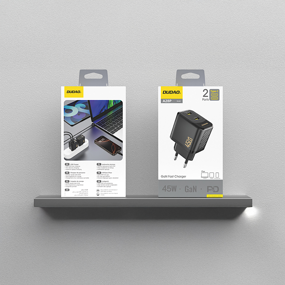 Dudao A28PEU PD 45W GaN 2xUSB Wall Charger - Black (2)