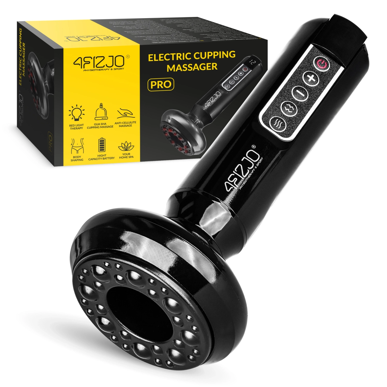 Electric Cupping Therapy Set 4FIZJO PRO Anti-Cellulite Massager, black