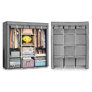 Large Fabric Wardrobe with Shelves and Hanging Rail Clothes Organizer ModernHome