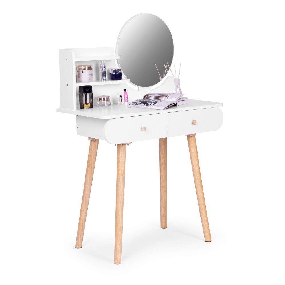 Modern Dressing Table with Mirror and Shelves ModernHome, White (3)