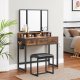 Rustic Dressing Table with Tri-Fold Mirror and Stool