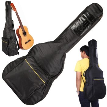 Classical Acoustic Guitar Case with Pockets and Adjustable Straps, Black