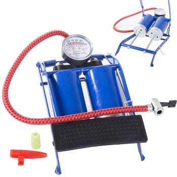 Double Cylinder Foot Pump for Car & Bike Tyres with Pressure Gauge