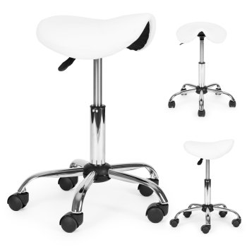 ModernHome Adjustable Swivel Saddle Stool with Wheels, White