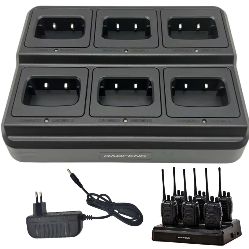 6-Way Charging Station for Baofeng BF-888S Walkie Talkies, black