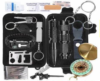 35-in-1 Survival Kit Outdoor Tactical Emergency Gear with Case, Black