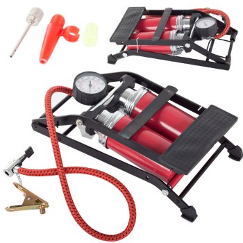 Double Cylinder Foot Pump with Pressure Gauge and Adapters TUV