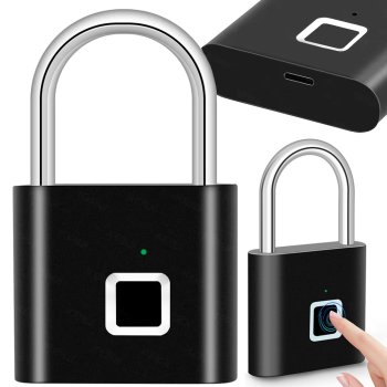 Biometric Fingerprint Padlock Waterproof Anti-Theft for Gym Locker Luggage, Black
