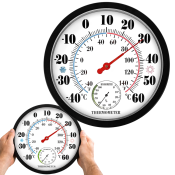 Analog Wall Thermometer with Hygrometer Round 25cm, Black