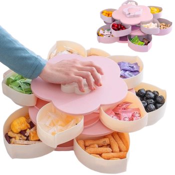 Rotating Snack Organizer Box with Phone Holder, 2-in-1 Candy Dish & Nut Serving Tray, Pink