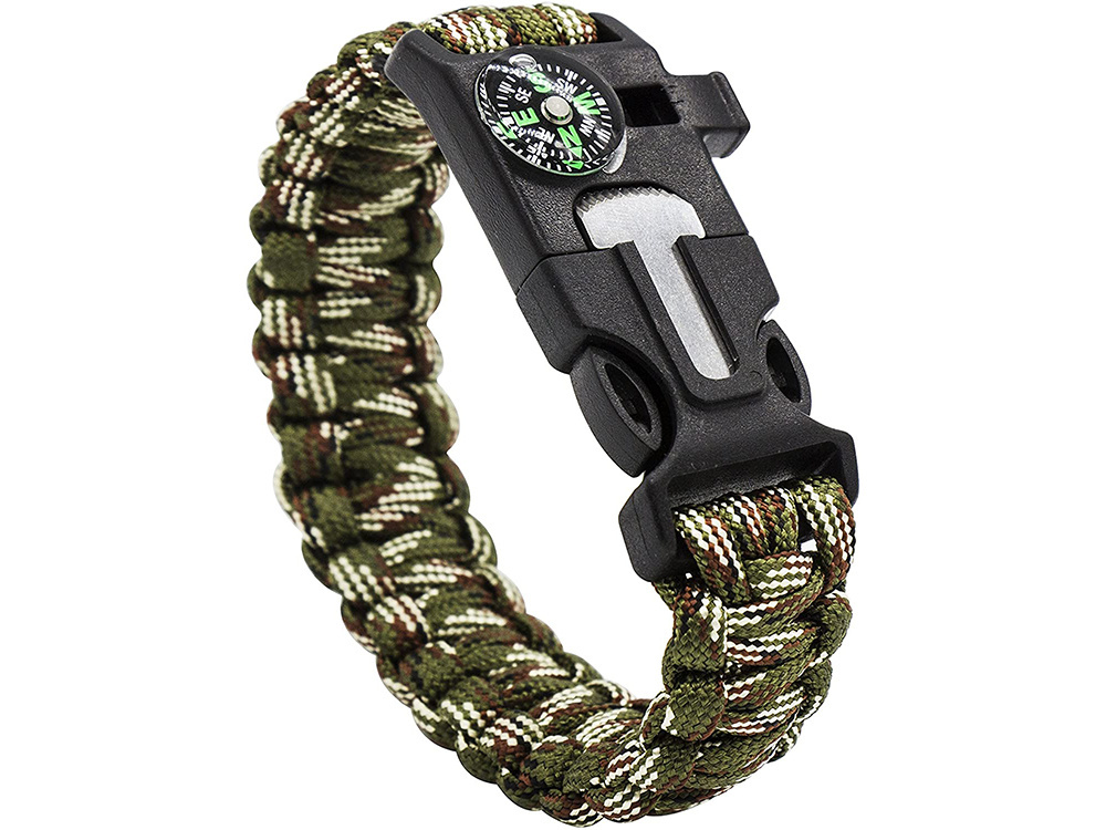 5-in-1 Paracord Survival Bracelet with Compass, Fire Starter, and Knife, Camo (0)