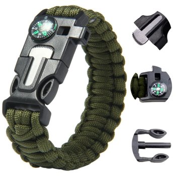 5 in 1 Survival Bracelet with Compass and Fire Starter, Paracord Gear, green