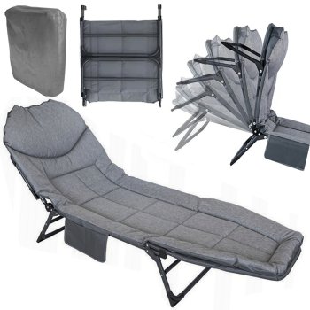 Adjustable Folding Camping Bed with Mattress, Grey