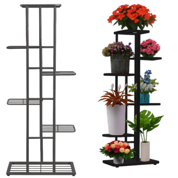 Ruhhy 26040 Metal Plant Stand, 6-Tier Tall Flower Shelf, 106cm, Black