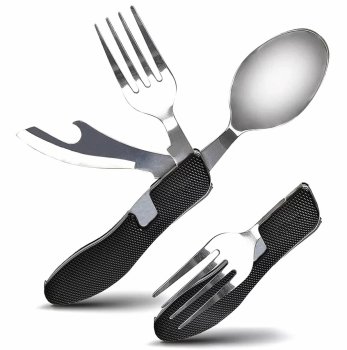 Travel Camping Folding Pocket Knife Portable Multifunctional Picnic Сutlery Set, Black
