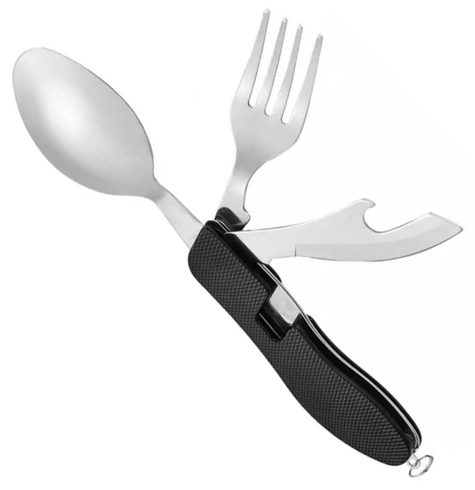 Travel Camping Folding Pocket Knife Portable Multifunctional Picnic Сutlery Set, Black (2)