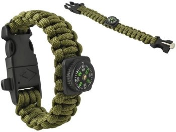 5-in-1 Paracord Survival Bracelet with Compass, Green
