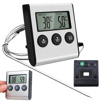 Digital Meat Thermometer with Probe, Silver