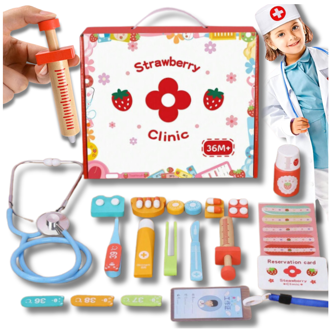 Wooden Toy Doctor Set with Stethoscope